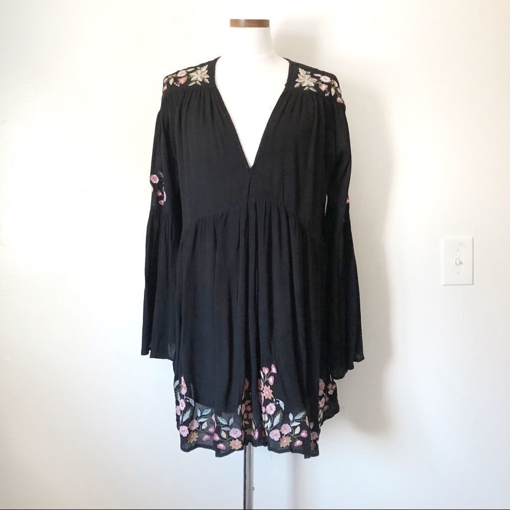Free People Black Te Amo Babydoll Mini Dress - Picture 2 of 9